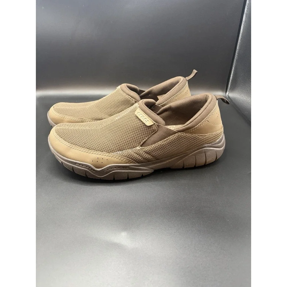 CROCS Mens Sz 12 SWIFTWATER MESH MOC SLIP-ON LOAFER. Beige/Brown 202548